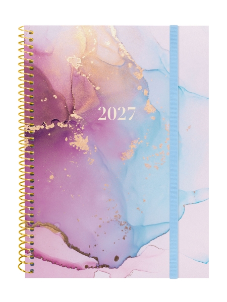 Finocam Trendy Design Collection Goldy Agenda - Anual 2027 - Semana Vista Horizontal - Formato E10 - 155x212mm - Espiral - Tapa de Polipropileno - Esquinas Microperforadas - Papel de 80g/m2 - Multicolor
