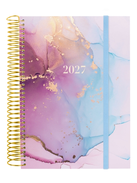 Finocam Trendy Design Collection Goldy Agenda - Anual 2027 - 1 Dia por Pagina - Formato E10 - 155x212mm - Espiral - Tapa de Polipropileno - Esquinas Microperforadas - Papel de 70g/m2 - Multicolor