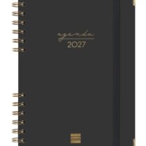 Finocam Espiral Trendy Alma Agenda - Anual 2027 - Semana Vista Horizontal - Formato E10 - 155x212mm - Espiral - Tapa Dura de Carton Forrado - Esquinas Microperforadas - Papel de 80g/m2 - Color Negro