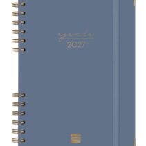 Finocam Espiral Trendy Alma Agenda - Anual 2027 - Semana Vista Horizontal - Formato E10 - 155x212mm - Espiral - Tapa Dura de Carton Forrado - Esquinas Microperforadas - Papel de 80g/m2 - Color Azul