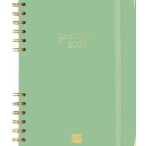 Finocam Espiral Trendy Alma Agenda - Anual 2027 - Semana Vista Horizontal - Formato E10 - 155x212mm - Espiral - Tapa Dura de Carton Forrado - Esquinas Microperforadas - Papel de 80g/m2 - Color Verde