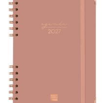 Finocam Espiral Trendy Alma Agenda - Anual 2027 - Semana Vista Horizontal - Formato E10 - 155x212mm - Espiral - Tapa Dura de Carton Forrado - Esquinas Microperforadas - Papel de 80g/m2 - Color Rosa