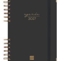 Finocam Espiral Trendy Alma Agenda - Anual 2027 - 1 Dia por Pagina - Formato E10 - 155x212mm - Espiral - Tapa Dura de Carton Forrado - Esquinas Microperforadas - Papel de 70g/m2 - Color Negro