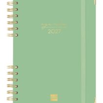 Finocam Espiral Trendy Alma Agenda - Anual 2027 - 1 Dia por Pagina - Formato E10 - 155x212mm - Espiral - Tapa Dura de Carton Forrado - Esquinas Microperforadas - Papel de 70g/m2 - Color Verde