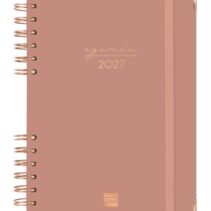 Finocam Espiral Trendy Alma Agenda - Anual 2027 - 1 Dia por Pagina - Formato E10 - 155x212mm - Espiral - Tapa Dura de Carton Forrado - Esquinas Microperforadas - Papel de 70g/m2 - Color Rosa