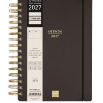 Finocam Haiku Agenda - Anual 2027 - 1 Dia por Pagina - Formato E10 - 155x212mm - Espiral Doble - Tapa Dura de Tacto Suave - Goma Elastica - Papel de 95g/m2 - Color Negro