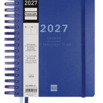 Finocam Tempus Agenda - Anual 2027 - 1 Dia por Pagina - 155x217mm - Espiral Doble - Tapa Extradura de Polipropileno - 2 Cintas Marcapaginas - Papel Crema de 80g/m2 - Color Azul