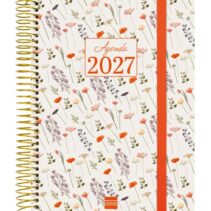 Finocam Cloe Agenda - Anual 2027 - 1 Dia por Pagina - Formato E10 - 155x212mm - Espiral - Tapa Dura de Carton Forrado - Esquinas Microperforadas - Papel de 80g/m2 - Color Rojo