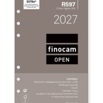 Finocam R597 Recambio para Agenda Open - Anual 2027 - 2 Dias por Pagina - Formato 500 - 117x181mm - 6 Taladros - Papel de 80g/m2 - Color Blanco