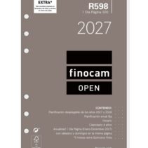 Finocam R598 Recambio para Agenda Open - Anual 2027 - 1 Dia por Pagina - Formato 500 - 117x181mm - 6 Taladros - Papel de 70g/m2 - Color Blanco