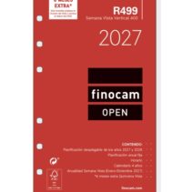 Finocam R499 Recambio para Agenda Open - Anual 2027 - Semana Vista Vertical - Formato 400 - 91x152mm - 6 Taladros - Papel de 80g/m2 - Color Blanco