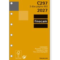 Finocam C297 Recambio para Agenda Classic - Anual 2027 - 2 Dias por Pagina - Formato 602 - 73x114mm - 6 Taladros - Papel de 70g/m2 - Esquinas Microperforadas - Color Blanco