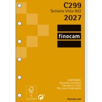 Finocam C299 Recambio para Agenda Classic - Anual 2027 - Semana Vista Horizontal - Formato 602 - 73x114mm - 6 Taladros - Papel de 80g/m2 - Esquinas Microperforadas - Color Blanco