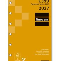 Finocam C399 Recambio para Agenda Classic - Anual 2027 - Semana Vista Horizontal - Formato 603 - 79x127mm - 6 Taladros - Papel de 80g/m2 - Esquinas Microperforadas - Color Blanco