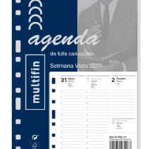 Finocam Recambio Anual para Agenda Multifin en Catalan - Anual 2027 - Semana Vista Vertical - Formato 3002 - 155x215mm - 11 Taladros - Papel de 80g/m2 - Esquinas Microperforadas - Color Blanco