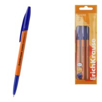 ErichKrause Slender Stick Orange Pack de 4 Boligrafos con Capuchon - Punta de Aguja 0.7mm - Cuerpo Opaco Naranja - Trazo 0.26mm - Tinta de Baja Viscosidad - Tapa Ventilada - Color Azul