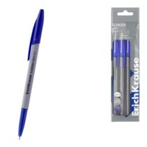 ErichKrause Slender Stick Grey Pack de 4 Boligrafos con Capuchon - Punta de Aguja 0.7mm - Cuerpo Opaco Gris - Trazo 0.26mm - Tinta de Baja Viscosidad - Tapa Ventilada - Color Azul