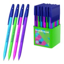ErichKrause R-301 Stick Neon Boligrafo con Capuchon - Modelos Surtidos - Trazo 0.5mm - Tinta de Secado Rapido - Contenedor de Plastico - Tapa Ventilada - Color Azul