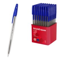 ErichKrause R-301 Stick Classic Boligrafo con Capuchon - Punta de 1.0mm - Cuerpo Transparente - Trazo 0.5mm - Tinta de Secado Rapido - Tapa Ventilada - Color Azul