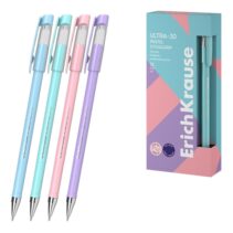 ErichKrause ULTRA-30 Stick and Grip Pastel Boligrafo con Capuchon - Modelos Surtidos - Trazo 0.26mm - Zona de Agarre de Goma - Tinta de Baja Viscosidad - Tapa Ventilada - Color Azul