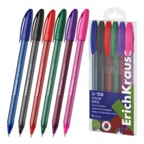 ErichKrause U-108 Stick Color Pack de 6 Boligrafos con Capuchon - Punta de 1.0mm - Trazo 0.3mm - Tinta de Baja Viscosidad - Tapa Ventilada - Colores Surtidos