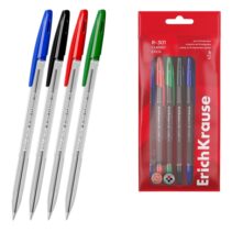 ErichKrause R-301 Stick Classic Pack de 8 Boligrafos con Capuchon - Punta de 1.0mm - Cuerpo Transparente - Trazo 0.5mm - Tinta de Secado Rapido - Tapa Ventilada - Colores Surtidos