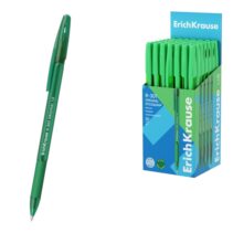 ErichKrause R-301 Stick and Grip Original Boligrafo con Capuchon - Punta de 1.0mm - Cuerpo Transparente - Trazo 0.5mm - Zona de Agarre de Goma - Tinta de Secado Rapido - Tapa Ventilada - Color Verde