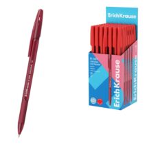 ErichKrause R-301 Stick and Grip Original Boligrafo con Capuchon - Punta de 1.0mm - Cuerpo Transparente - Trazo 0.5mm - Zona de Agarre de Goma - Tinta de Secado Rapido - Tapa Ventilada - Color Rojo