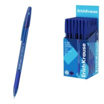 ErichKrause R-301 Stick and Grip Original Boligrafo con Capuchon - Punta de 1.0mm - Cuerpo Transparente - Trazo 0.5mm - Zona de Agarre de Goma - Tinta de Secado Rapido - Tapa Ventilada - Color Azul