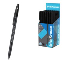 ErichKrause R-301 Stick Original Boligrafo con Capuchon - Punta de 1.0mm - Cuerpo Transparente - Trazo 0.5mm - Tinta de Secado Rapido - Tapa Ventilada - Color Negro