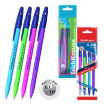 ErichKrause R-301 Stick Neon Pack de 4 Boligrafos con Capuchon - Modelos Surtidos - Trazo 0.35mm - Tinta de Secado Rapido - Color Azul