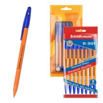 ErichKrause R-301 Stick Orange Pack de 8 Boligrafos con Capuchon - Punta de 0.7mm - Cuerpo Opaco Naranja - Trazo 0.35mm - Color Azul
