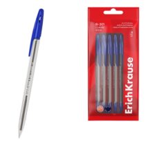 ErichKrause R-301 Stick Classic Pack de 8 Boligrafos con Capuchon - Punta de 1.0mm - Cuerpo Transparente - Trazo 0.5mm - Tinta de Secado Rapido - Tapa Ventilada - Color Azul