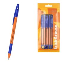 ErichKrause R-301 Stick and Grip Orange Pack de 8 Boligrafos con Capuchon - Punta de 0.7mm - Cuerpo Opaco Naranja - Trazo 0.35mm - Zona de Agarre de Goma - Color Azul