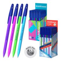 ErichKrause R-301 Stick Neon Boligrafo con Capuchon - Modelos Surtidos - Trazo 0.5mm - Tinta de Secado Rapido - Tapa Ventilada - Color Azul