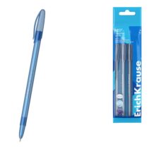 ErichKrause Neo Stick Original Pack de 4 Boligrafos con Capuchon - Punta de Aguja 0.7mm - Cuerpo Transparente - Trazo 0.26mm - Tinta de Baja Viscosidad - Tapa Ventilada - Color Azul