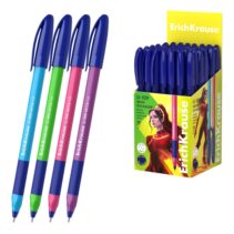 ErichKrause U-109 Stick and Grip Neon Boligrafo con Capuchon - Modelos Surtidos - Trazo 0.3mm - Zona de Agarre de Goma - Tinta de Baja Viscosidad - Tapa Ventilada - Color Azul