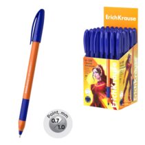 ErichKrause U-109 Stick and Grip Orange Boligrafo con Capuchon - Punta de 0.7mm - Cuerpo Opaco Naranja - Trazo 0.26mm - Zona de Agarre de Goma - Tinta de Baja Viscosidad - Tapa Ventilada - Color Azul