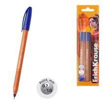 ErichKrause U-108 Stick Orange Pack de 3 Boligrafos con Capuchon - Punta de 0.7mm - Cuerpo Opaco Naranja - Trazo 0.26mm - Tinta de Baja Viscosidad - Tapa Ventilada - Color Azul