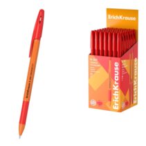 ErichKrause R-301 Stick and Grip Orange Boligrafo con Capuchon - Punta de 0.7mm - Cuerpo Opaco Naranja - Trazo 0.35mm - Zona de Agarre de Goma - Color Rojo
