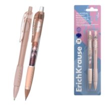 ErichKrause Matic and Grip Pack de Boligrafo Retractil y Portaminas - Punta de 0.7mm - Trazo 0.28mm - Mina HB 0.7mm - Zona de Agarre de Goma - Color Azul