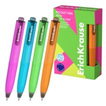 ErichKrause Pocket Pen Matic and Grip Neon Boligrafo Retractil - Modelos de Cuerpo Surtidos - Trazo 0.4mm - Zona de Agarre de Goma - Color Azul