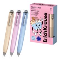 ErichKrause Pocket Pen Matic and Grip Yummy Boligrafo Retractil - Modelos de Cuerpo Surtidos - Trazo 0.4mm - Zona de Agarre de Goma - Color Azul