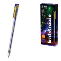 ErichKrause G-Slim Stick Galactic Boligrafo con Capuchon - Punta de 0.5mm - Trazo 0.4mm - Tinta de Gel - Resistente al Agua - Secado Rapido - Tapa Ventilada - Color Azul