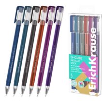 ErichKrause G-Cube Stick Metallic Pack de 6 Boligrafos con Capuchon - Punta de 1.0mm - Trazo 0.9mm - Tapa Ventilada - Colores Surtidos