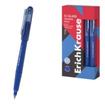 ErichKrause G-Glass Stick Original Boligrafo con Capuchon - Punta de 0.5mm - Trazo 0.4mm - Tinta de Gel - Resistente al Agua - Secado Rapido - Tapa Ventilada - Color Azul