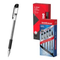 ErichKrause G-Star Stick and Grip Classic Boligrafo con Capuchon - Punta de 0.5mm - Trazo 0.3mm - Tinta de Gel - Resistente al Agua - Zona de Agarre de Goma - Secado Rapido - Color Negro