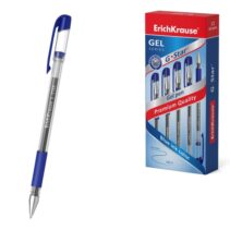 ErichKrause G-Star Stick and Grip Classic Boligrafo con Capuchon - Punta de 0.5mm - Trazo 0.3mm - Tinta de Gel - Resistente al Agua - Zona de Agarre de Goma - Secado Rapido - Color Azul