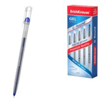 ErichKrause G-Round Stick Classic Boligrafo con Capuchon - Punta de 0.5mm - Trazo 0.3mm - Tinta de Gel - Resistente al Agua - Secado Rapido - Color Azul