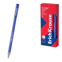 ErichKrause G-Cube Stick Classic Boligrafo con Capuchon - Punta de 0.5mm - Trazo 0.4mm - Tinta de Gel - Resistente al Agua - Secado Rapido - Color Azul